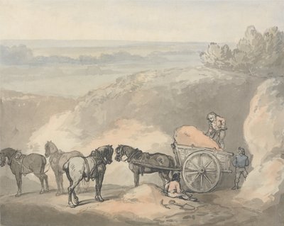 Pferde und ein Wagen an einer Sandgrube von Thomas Rowlandson